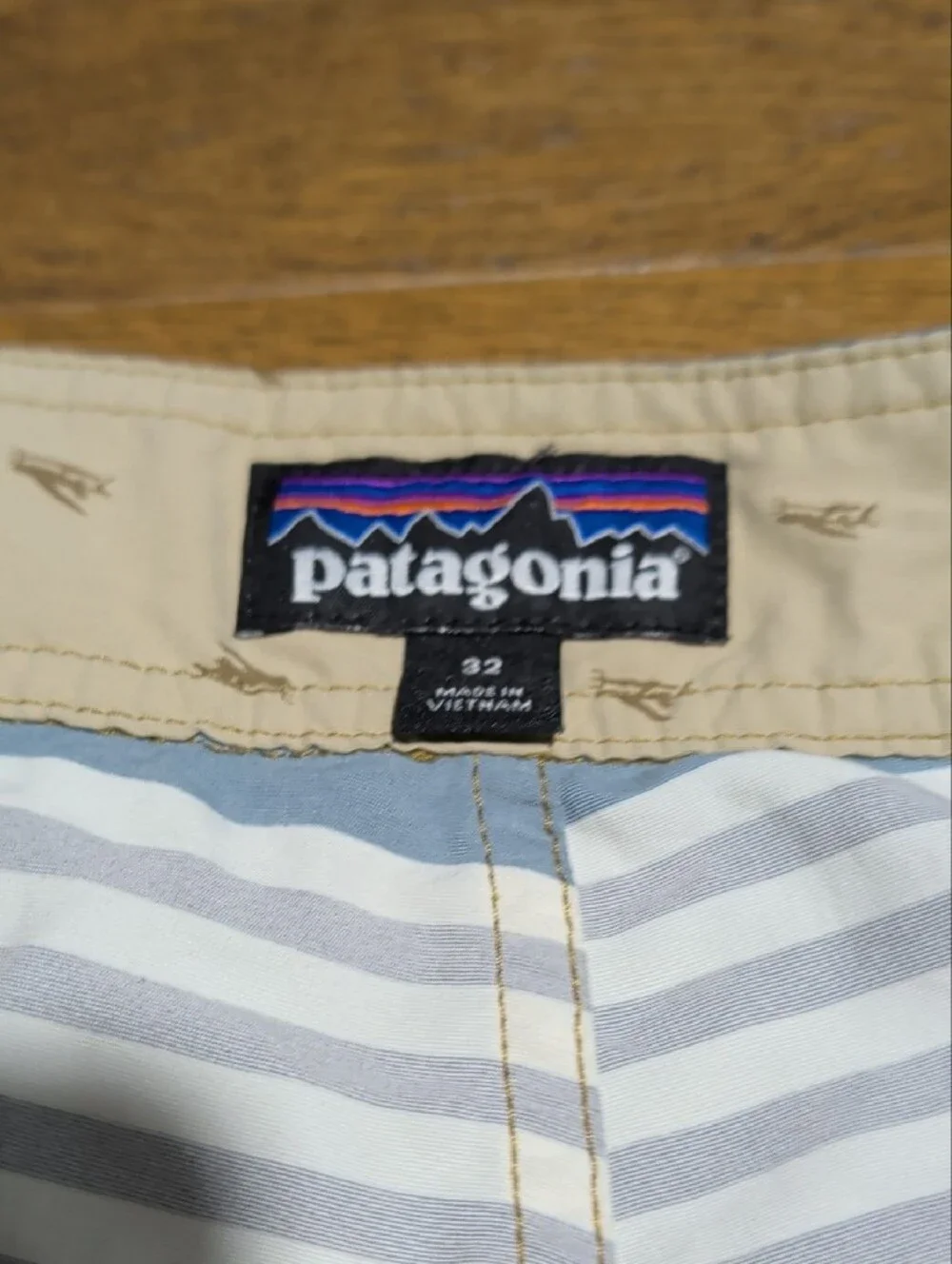 Patagonia Men’s Striped Board Shorts in Mustard, Blue & Gray Size 32